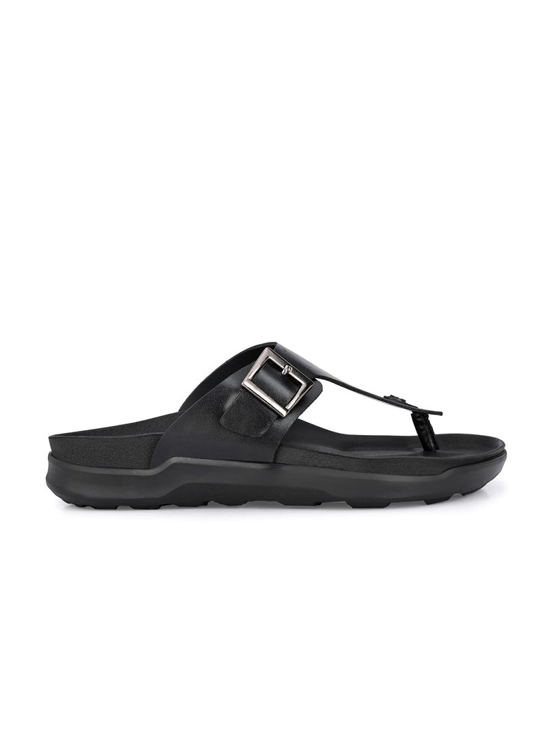 HITZ Men's Black Leather Casual Open Toe Slippers - UK 8 - Image 2