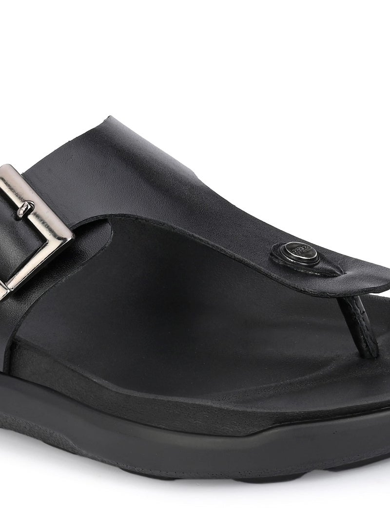 HITZ Men's Black Leather Casual Open Toe Slippers - UK 8 - Image 3