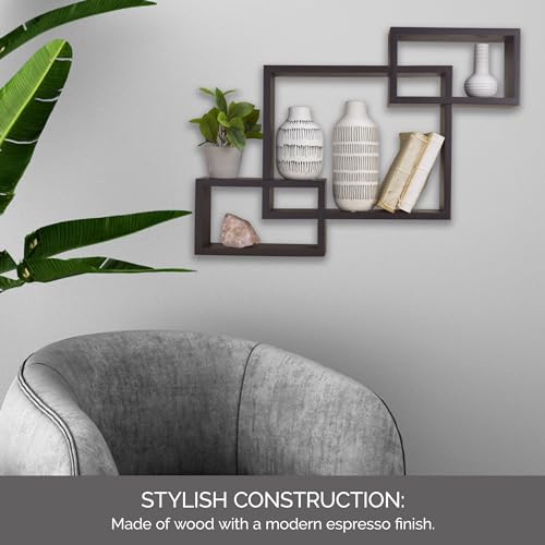Melannco Interlocking Floating Wall Mount Shelves, Espresso, Set of 3 - 5091208 - Image 3
