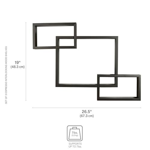 Melannco Interlocking Floating Wall Mount Shelves, Espresso, Set of 3 - 5091208 - Image 2
