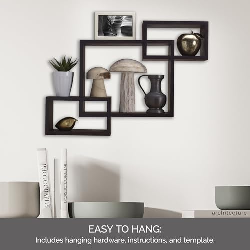 Melannco Interlocking Floating Wall Mount Shelves, Espresso, Set of 3 - 5091208 - Image 4