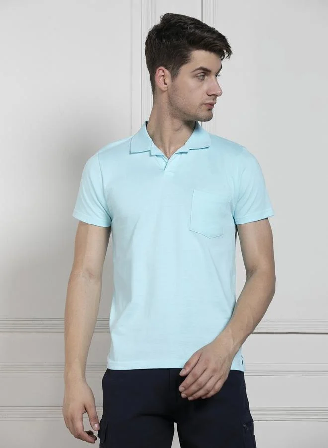 Dennis Lingo Regular Fit Light Blue Cotton Polo Neck T-Shirt