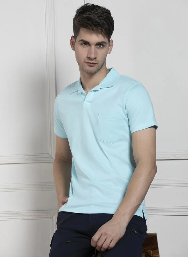 Dennis Lingo Regular Fit Light Blue Cotton Polo Neck T-Shirt