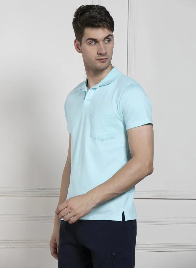 Dennis Lingo Regular Fit Light Blue Cotton Polo Neck T-Shirt