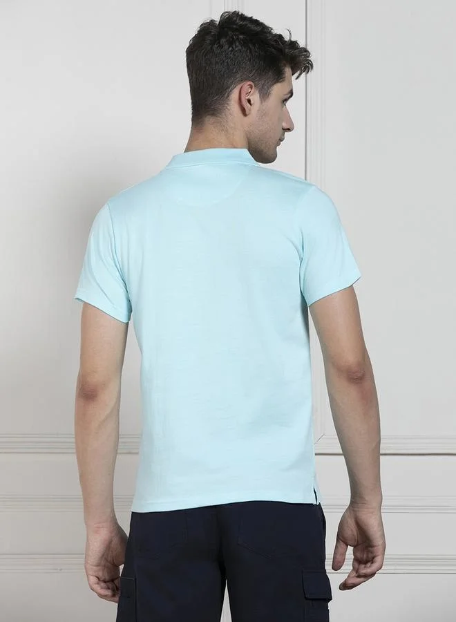 Dennis Lingo Regular Fit Light Blue Cotton Polo Neck T-Shirt