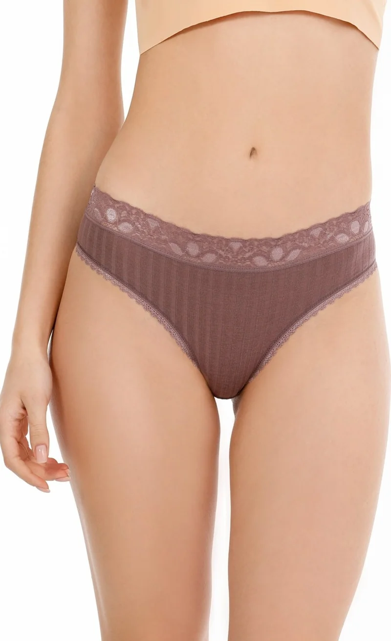 سينسو Women's Ribbed Lace Detailed Slip Panties 5 Pack Set