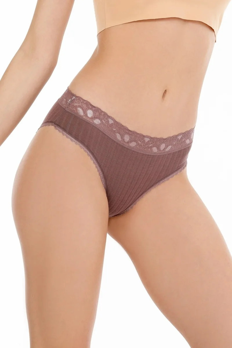سينسو Women's Ribbed Lace Detailed Slip Panties 5 Pack Set