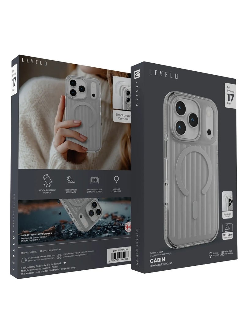 LEVELO iPhone 17 Pro Max MagSafe Case Cabin With 2H Scratch Resistance / Raised Bezels For Camera & Screen / Shock-Resistant-Bumper / Shockproof Corners Back Cover - Silver Stone - Image 3