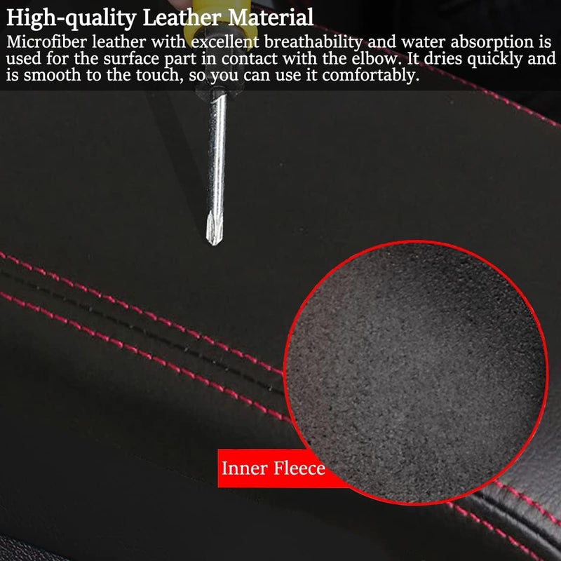 YOFAMO غطاء مسند الذراع لسيارة دودج تشالنجر 2015-2023، غطاء وحدة التحكم المركزية المقاوم للماء، أغطية صندوق مقاومة للخدوش، وسادة حماية جلدية، إكسسوارات زخرفية (أسود + درزات حمراء) - Image 4