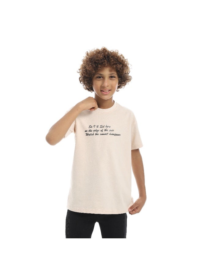 Andora Over Sized Half Sleeves Printed Front & Back T-Shirt-Beige - Image 1