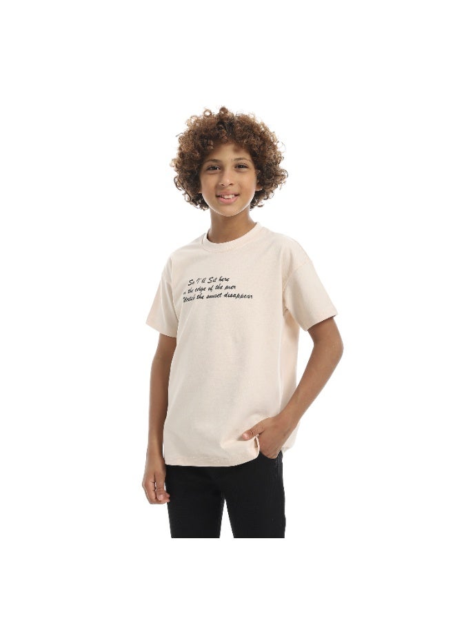 Andora Over Sized Half Sleeves Printed Front & Back T-Shirt-Beige - Image 4