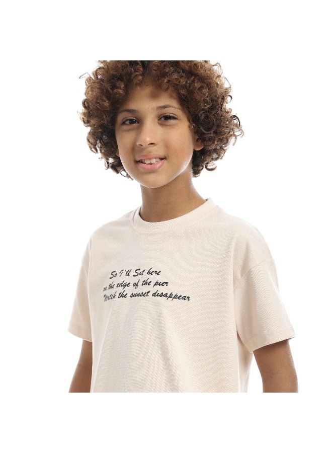 Andora Over Sized Half Sleeves Printed Front & Back T-Shirt-Beige - Image 3