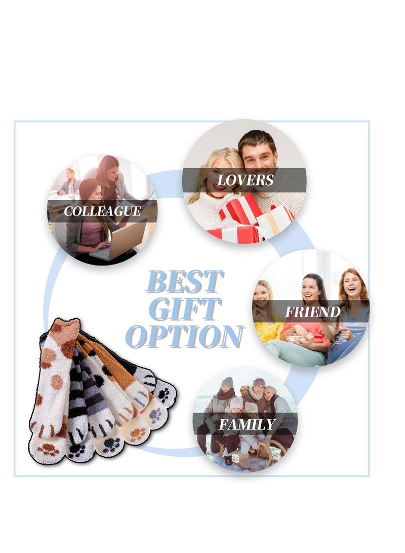 Barakah جوارب نسائية دافئة فائقة النعومة، جوارب منزلية بتصميم حيوانات من الألياف الدقيقة، جوارب مريحة للنوم في المنزل، جوارب دافئة لطيفة على شكل مخالب قطة للنساء، 6 أزواج من جوارب النوم الدافئة الفuzzy - Image 3