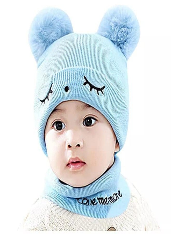 TENDSY Baby Knit Hat Scarf Set Toddler Girls Boys Winter Pom Pom Beanie Cap Neck Warmer (for Age 6 Months to 5 Years) (Blue) - Image 1