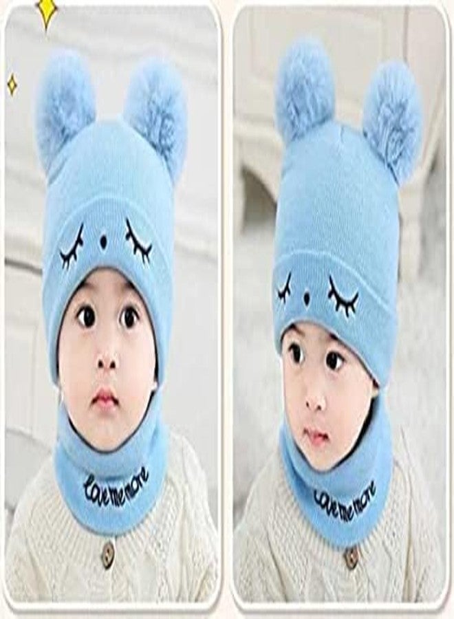TENDSY Baby Knit Hat Scarf Set Toddler Girls Boys Winter Pom Pom Beanie Cap Neck Warmer (for Age 6 Months to 5 Years) (Blue) - Image 3