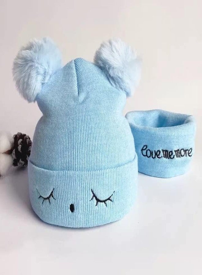 TENDSY Baby Knit Hat Scarf Set Toddler Girls Boys Winter Pom Pom Beanie Cap Neck Warmer (for Age 6 Months to 5 Years) (Blue) - Image 2