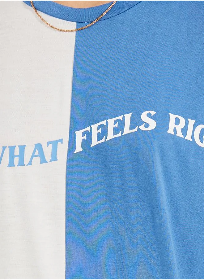 ستايلي Oversized Color Block Slogan Print T-Shirt