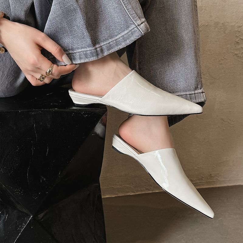 Trendy Niche Mule Low-Heeled Pointed Toe Slip-On Shoes For Women To Wear Outside With Skirts - Image 5
