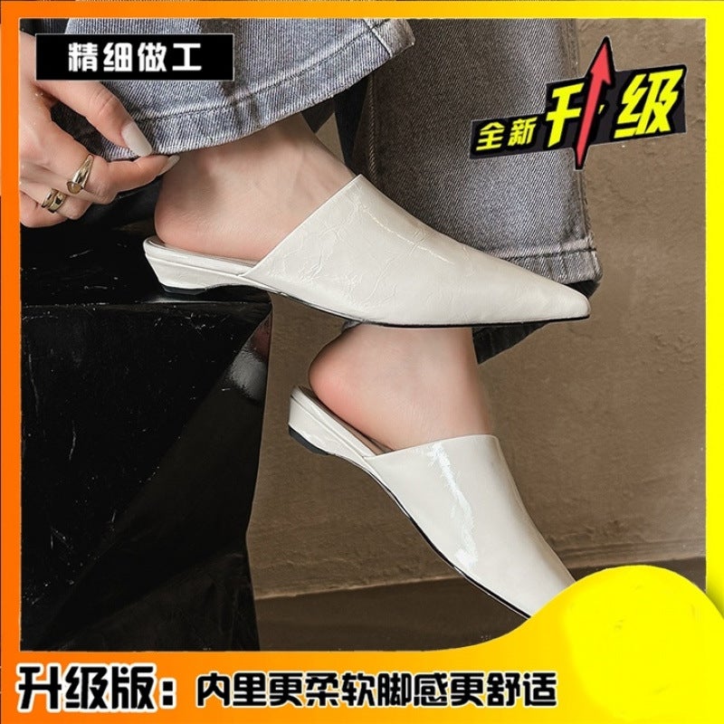 Trendy Niche Mule Low-Heeled Pointed Toe Slip-On Shoes For Women To Wear Outside With Skirts - Image 1