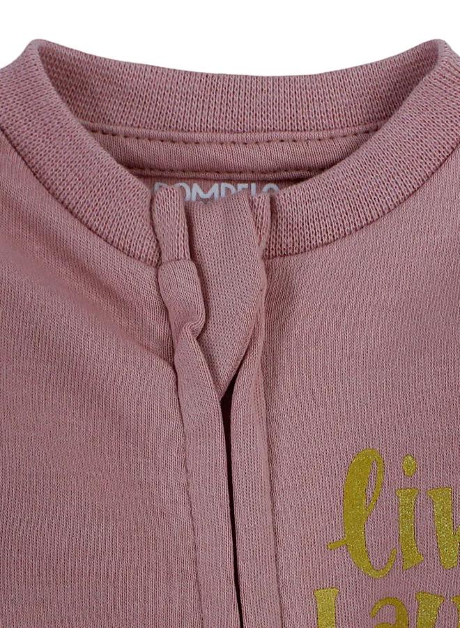 Pompelo Baby Girls Cotton Footless Onesie – Dusty Pink with "Live, Laugh, Love" Design - Image 3