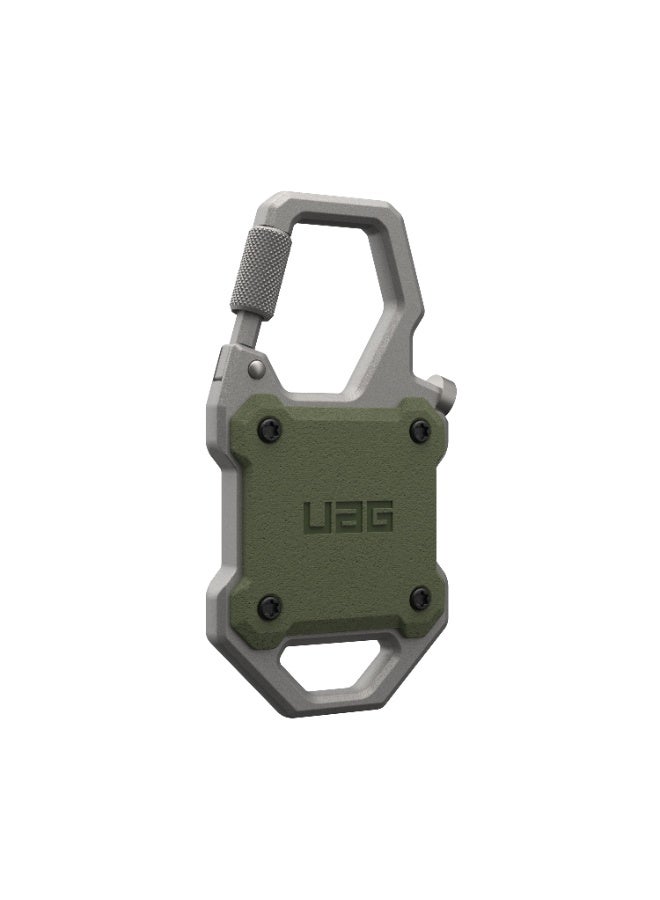Urban Armor Gear UAG Monarch AirTag case cover with Bottle Opener Hard Shell Lock Holder with Durable Locking Carabiner Keys Luggage and Bags - Olive Drab | Silver  - Image 1