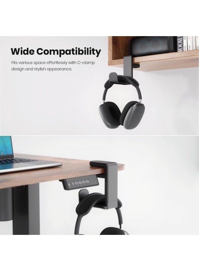 PC Gaming Headset Holder, Adjustable Clamp-on Under Desk Hanger With 360 Degree Swivel & Cable Clip Organizer - Image 2