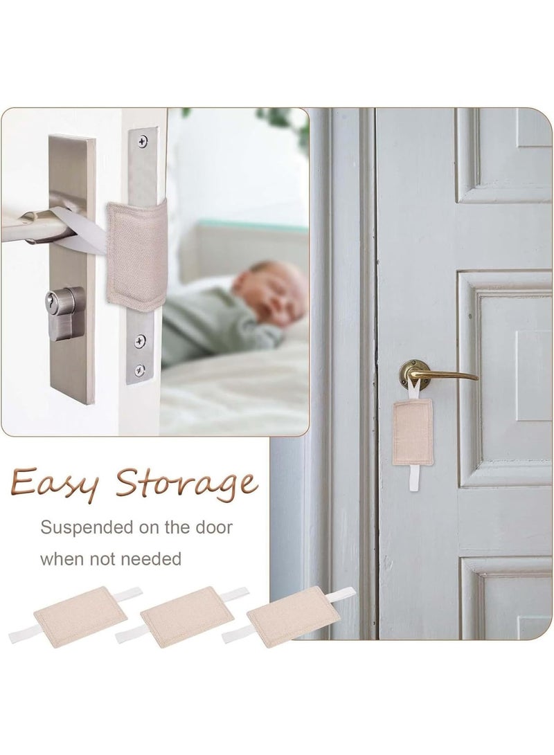 SOLARAE غطاء قفل باب مبطن مانع للضوضاء، 3 قطع وسادة باب عالمية، غطاء قفل باب هادئ، غطاء قفل باب مانع للانزلاق يقلل الضوضاء مع حزام مرن لروضة الأطفال، بيج - Image 3