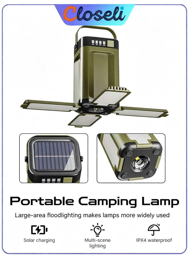 Closeli Portable Camping Light, Dimmable LED Camping Lantern, 2-in-1 Flashlight & Emergency Light, Solar Rechargeable, with Power Bank, Battery Level Display, 2000mAh, Hook Design, IPX4 Waterproof - Image 1
