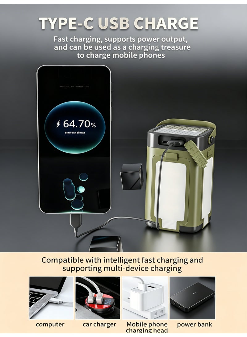 Closeli Portable Camping Light, Dimmable LED Camping Lantern, 2-in-1 Flashlight & Emergency Light, Solar Rechargeable, with Power Bank, Battery Level Display, 2000mAh, Hook Design, IPX4 Waterproof - Image 2