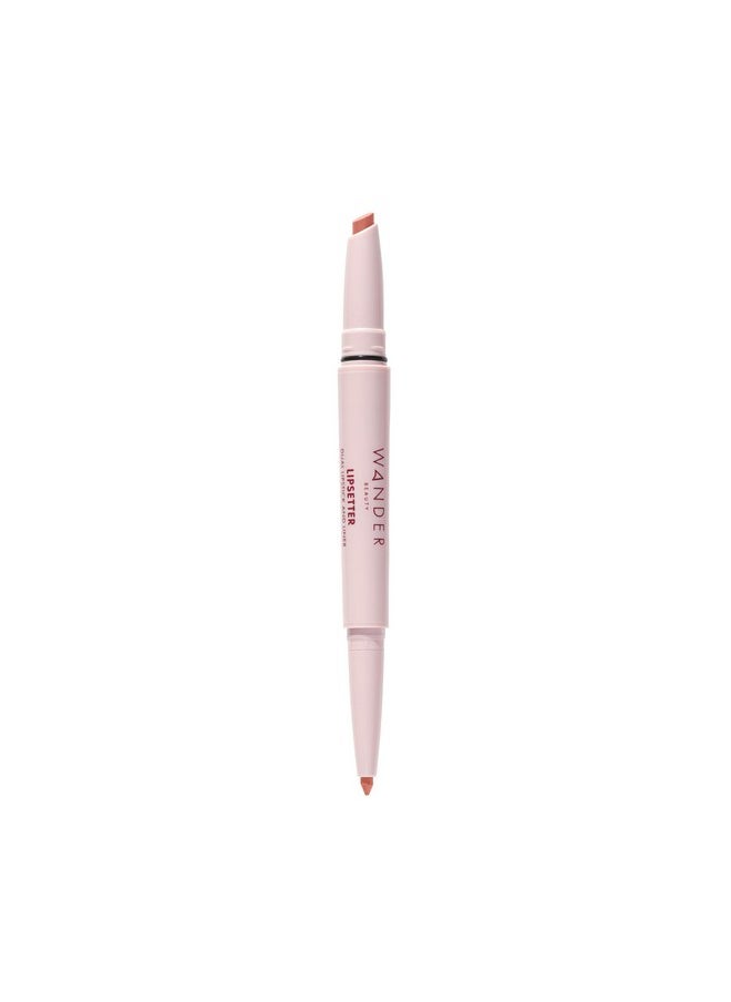 واندر بيوتي أحمر شفاه Lipsetter Dual Cream + قلم تحديد الشفاه - Ticket To Tawny - أحمر شفاه مرطب وناعم للغاية وقلم تحديد شفاه بني نود بلمسة نهائية غير لامعة ناعمة - مصنوع من السكوالين والببتيدات (1 قطعة)  - Image 1