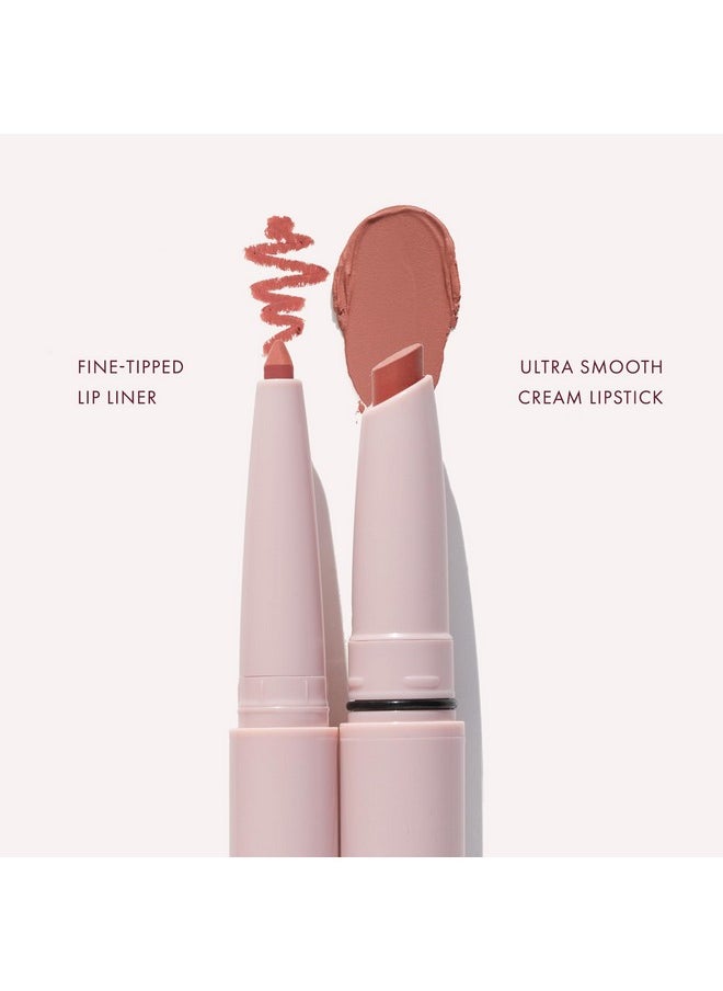 واندر بيوتي أحمر شفاه Lipsetter Dual Cream + قلم تحديد الشفاه - Ticket To Tawny - أحمر شفاه مرطب وناعم للغاية وقلم تحديد شفاه بني نود بلمسة نهائية غير لامعة ناعمة - مصنوع من السكوالين والببتيدات (1 قطعة)  - Image 2