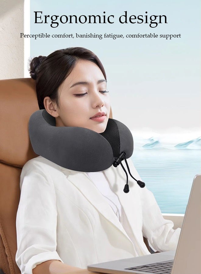 DUNISO Travel Pillow for Airplane Memory Foam Neck Pillow Neck with Storage Carry Bag， Support to Relieve Neck Tension Lightweight Compact Breathable Flight Pillow Comfortable U-shaped Pillow for Airplane Car Office Home Travel Camping - Image 2