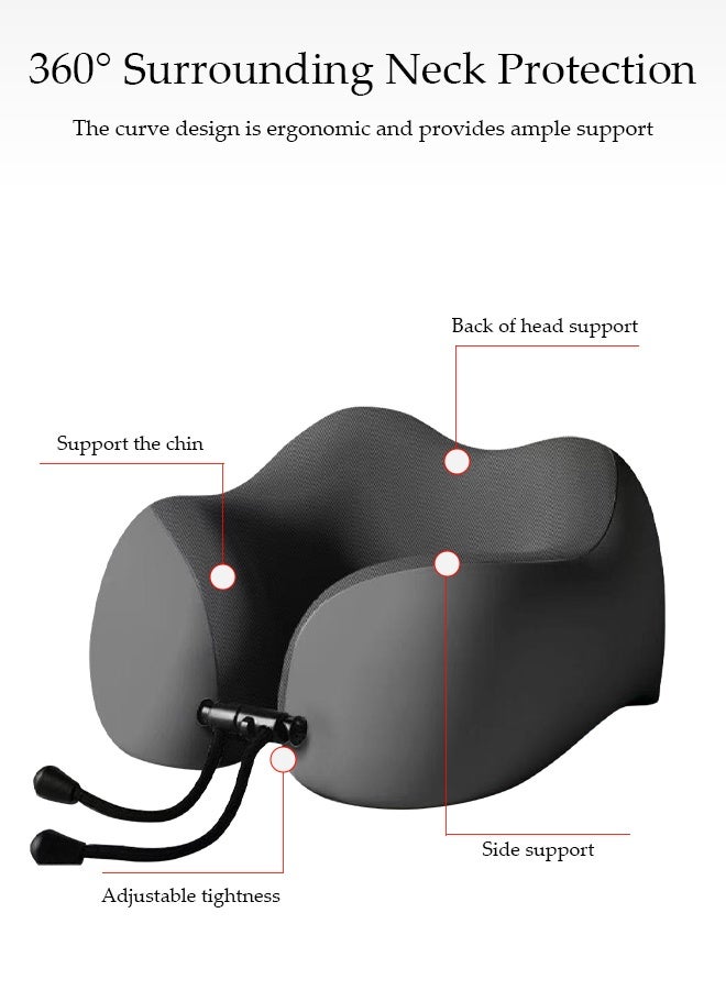 DUNISO Travel Pillow for Airplane Memory Foam Neck Pillow Neck with Storage Carry Bag， Support to Relieve Neck Tension Lightweight Compact Breathable Flight Pillow Comfortable U-shaped Pillow for Airplane Car Office Home Travel Camping - Image 3