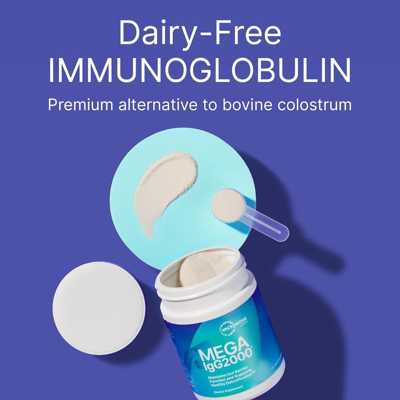 Microbiome Labs مسحوق ميغا IgG2000 لصحة الأمعاء للنساء والرجال والأطفال 2  مكمل المناعة IgG لدعم صحة الجهاز الهضمي  بديل مكمل الكولستروم البقري خالي من الألبان 21 أونصة - Image 2