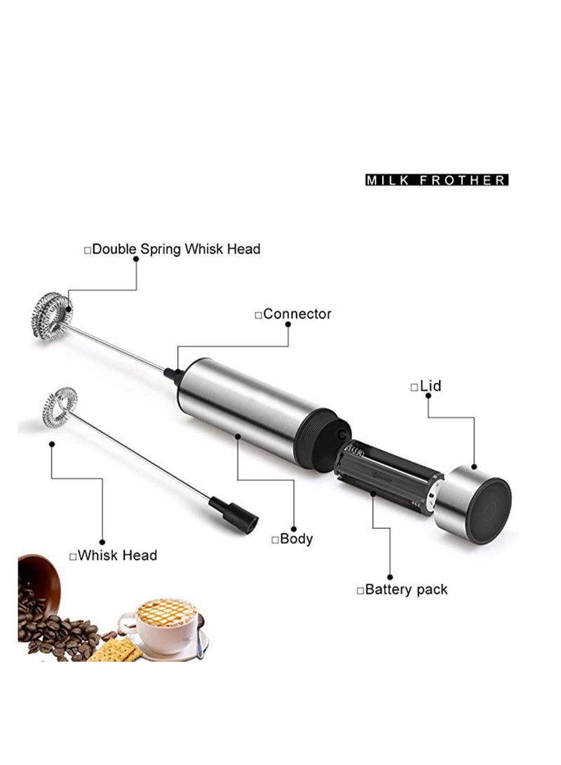 KASTWAVE Milk Frother Handheld Coffee Frother Double Powerful Electric Foam Maker Beater with Additional Single Spring Whisk Head, Stainless Steel  - Image 3