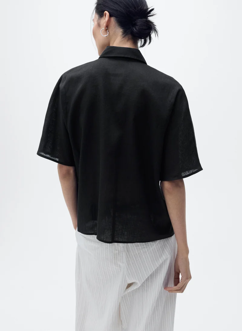 MANGO Short sleeve linen-blend shirt