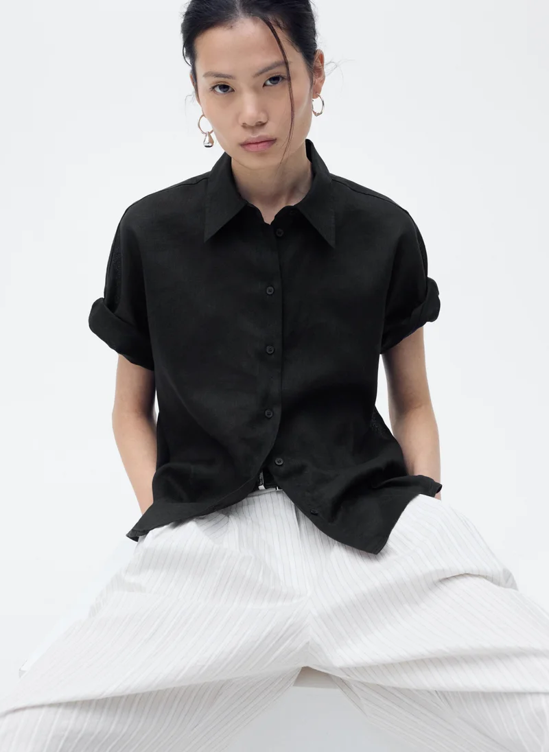 MANGO Short sleeve linen-blend shirt