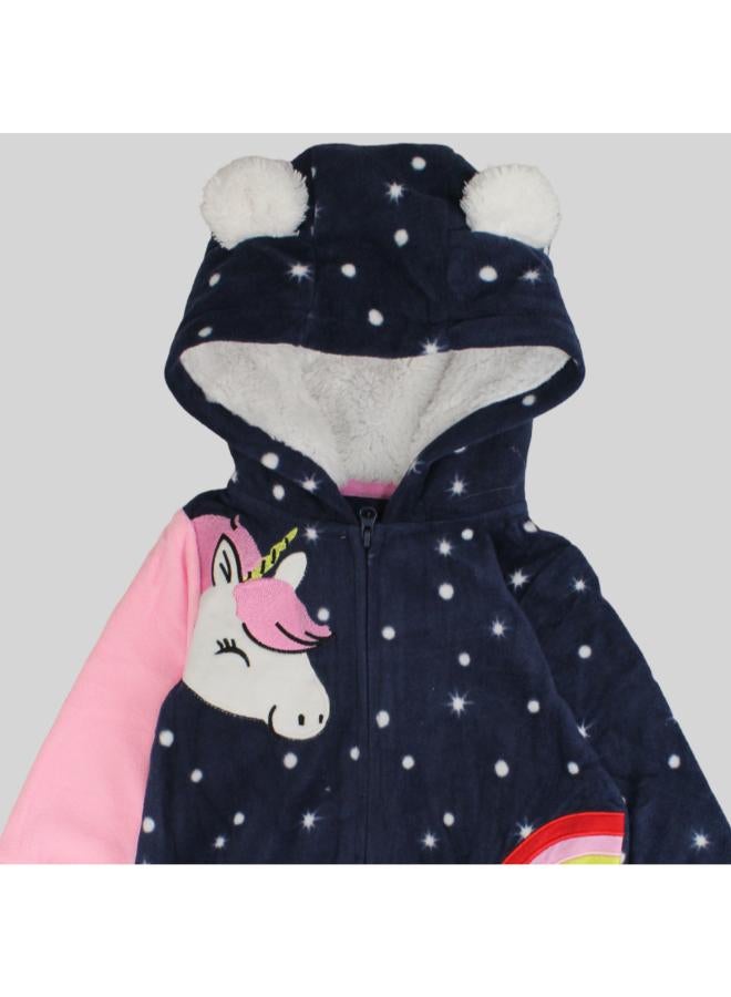 Unicorn & Rainbow Dotted Long-Sleeved Hooded Footless Onesie - Image 3