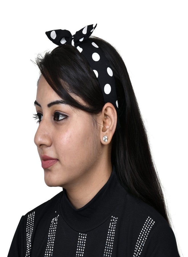 NNR Polka Dot Knotted Hairbands for Women & Girls - Vintage Style Headbands with Bow Knot - Soft Fabric Hair Accessories - Cute Wide Hair Band Makeup & Styling - Pack of 2 - Image 3