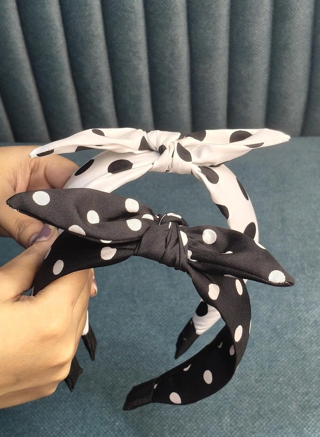 NNR Polka Dot Knotted Hairbands for Women & Girls - Vintage Style Headbands with Bow Knot - Soft Fabric Hair Accessories - Cute Wide Hair Band Makeup & Styling - Pack of 2 - Image 5