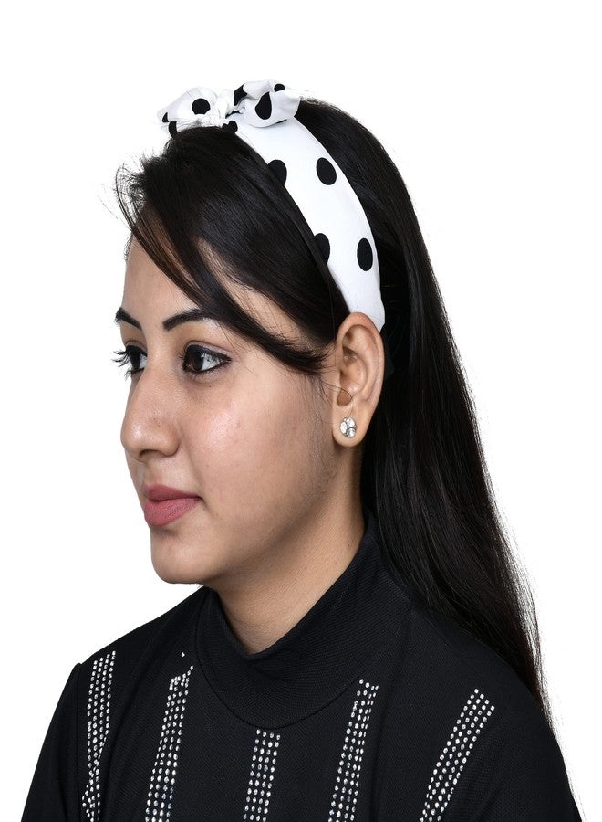 NNR Polka Dot Knotted Hairbands for Women & Girls - Vintage Style Headbands with Bow Knot - Soft Fabric Hair Accessories - Cute Wide Hair Band Makeup & Styling - Pack of 2 - Image 2