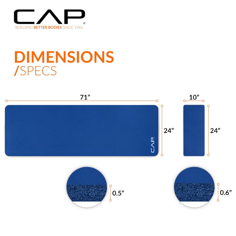 CAP Barbell Yoga Mat 1/2" Thick with Carrying Strap & Knee Pad - High Density Exercise Mat for Yoga, Pilates, Stretching, Floor & Fitness Workouts - 71''x24''x1/2" | Blue - Image 4