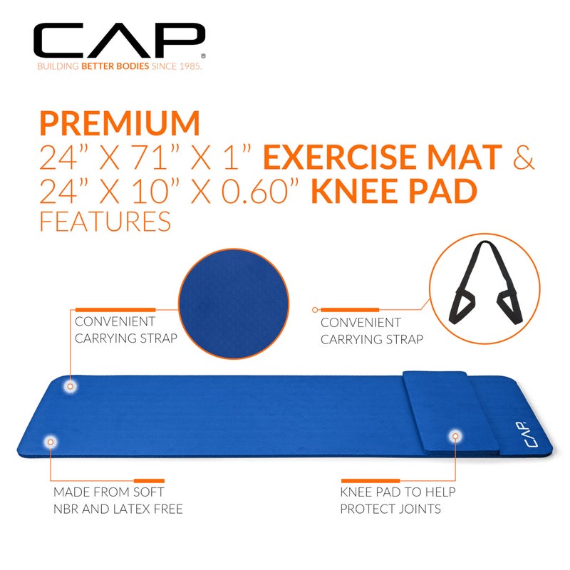 CAP Barbell Yoga Mat 1/2" Thick with Carrying Strap & Knee Pad - High Density Exercise Mat for Yoga, Pilates, Stretching, Floor & Fitness Workouts - 71''x24''x1/2" | Blue - Image 3