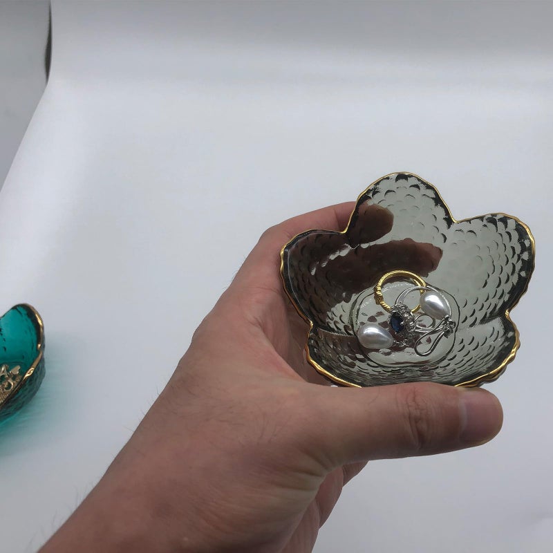 BESSKON Flower Ring Dish Jewelry Tray, Glass Jewelry Dish Tray, Aesthetic Room Decor Small Trinket Dish, Nightstand Jewlery Ring Holder Dish, Bathroom Jewelry Plate Bowl for Rings Earrings Wife Gift - Image 3
