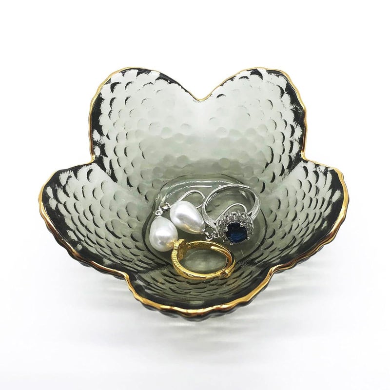 BESSKON Flower Ring Dish Jewelry Tray, Glass Jewelry Dish Tray, Aesthetic Room Decor Small Trinket Dish, Nightstand Jewlery Ring Holder Dish, Bathroom Jewelry Plate Bowl for Rings Earrings Wife Gift - Image 1