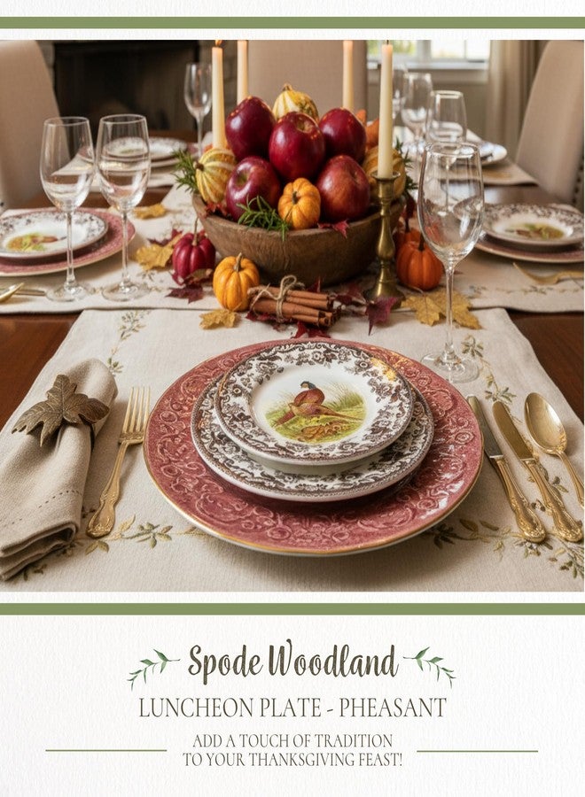 سبود طبق غداء سبود وودلاند فيزانت - طبق خزفي فاخر 9 بوصة بحافة من الزهور البريطانية، تصميم طائر صيد ريفي - آمن للاستخدام في غسالة الصحون والميكروويف والفرن والفريزر - صنع في إنجلترا - Image 2