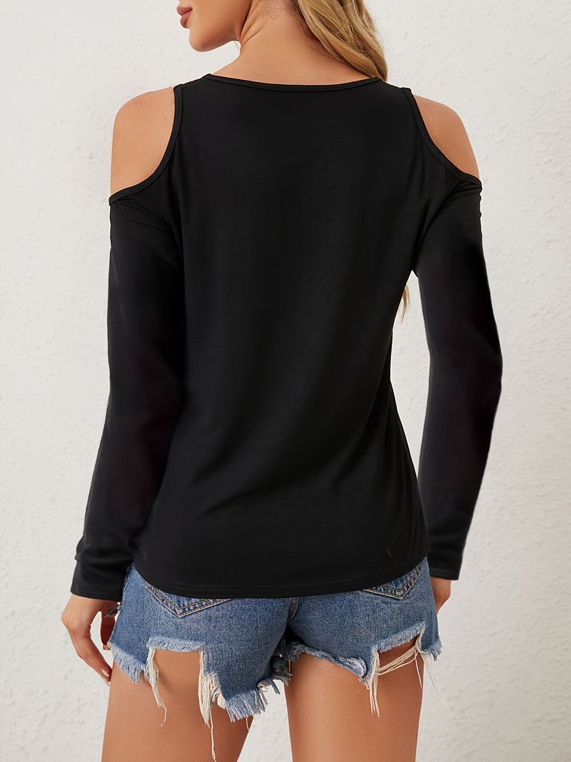 Elegant Lace V-Neck Applique Sleeve Hollow Out Long Sleeve T-Shirt Blouse - Image 2
