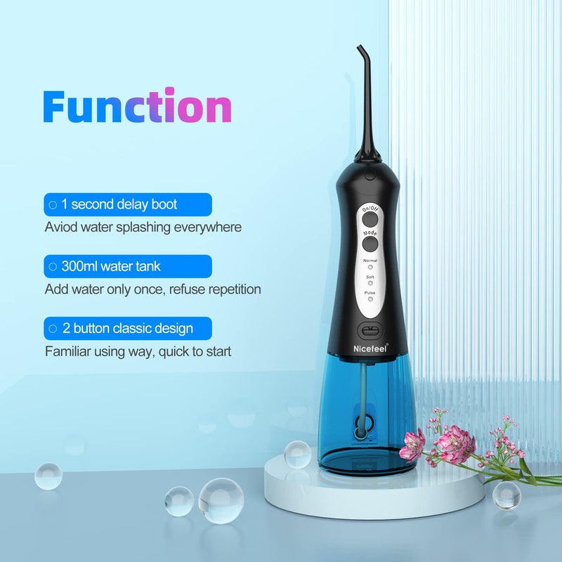 Nicefeel Cordless Water Flosser Teeth Cleaner, Nicefeel 300ML 2 Tip Cases Portable and USB Rechargeable Oral Irrigator for Travel, IPX7 Waterproof, 3-Mode Water Flossing with 4 Jet Tips for Home - Image 2