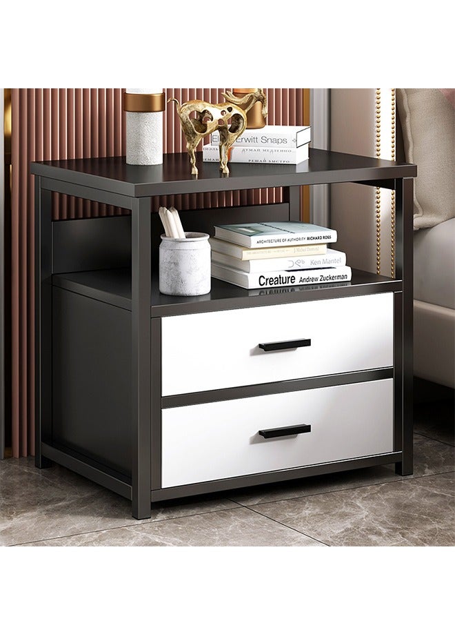 Generic Black Modern Bedside Table, Bedside Cupboard, Night Table, Side Table, With Two-Layer Drawers and Open Storage Rack, Small Volume and Space-Saving, Suitable for Living Room and Bedroom, 40cm×34cm×50cm  - Image 1