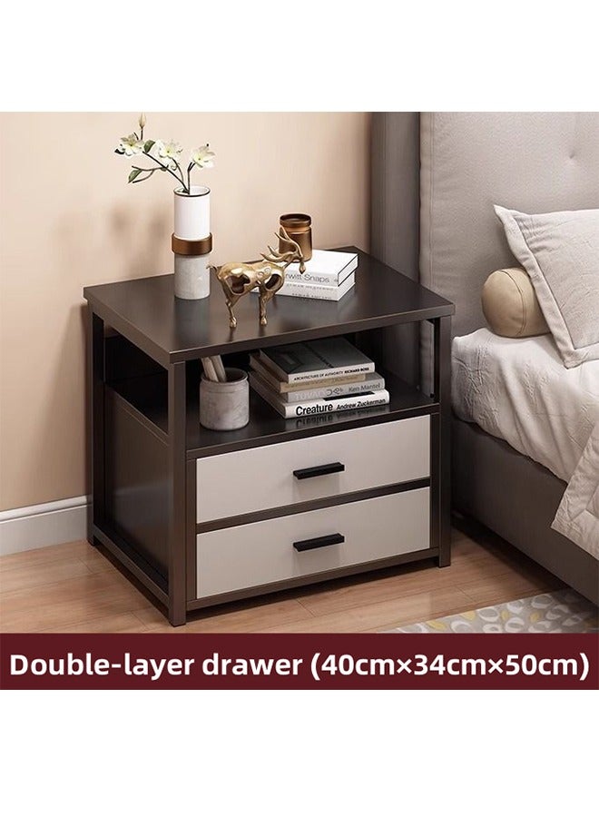 Generic Black Modern Bedside Table, Bedside Cupboard, Night Table, Side Table, With Two-Layer Drawers and Open Storage Rack, Small Volume and Space-Saving, Suitable for Living Room and Bedroom, 40cm×34cm×50cm  - Image 2